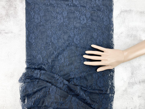 Dark Blue Floral Stretch Lace Fabric Remnant 1 yard14 inches length LAC00011